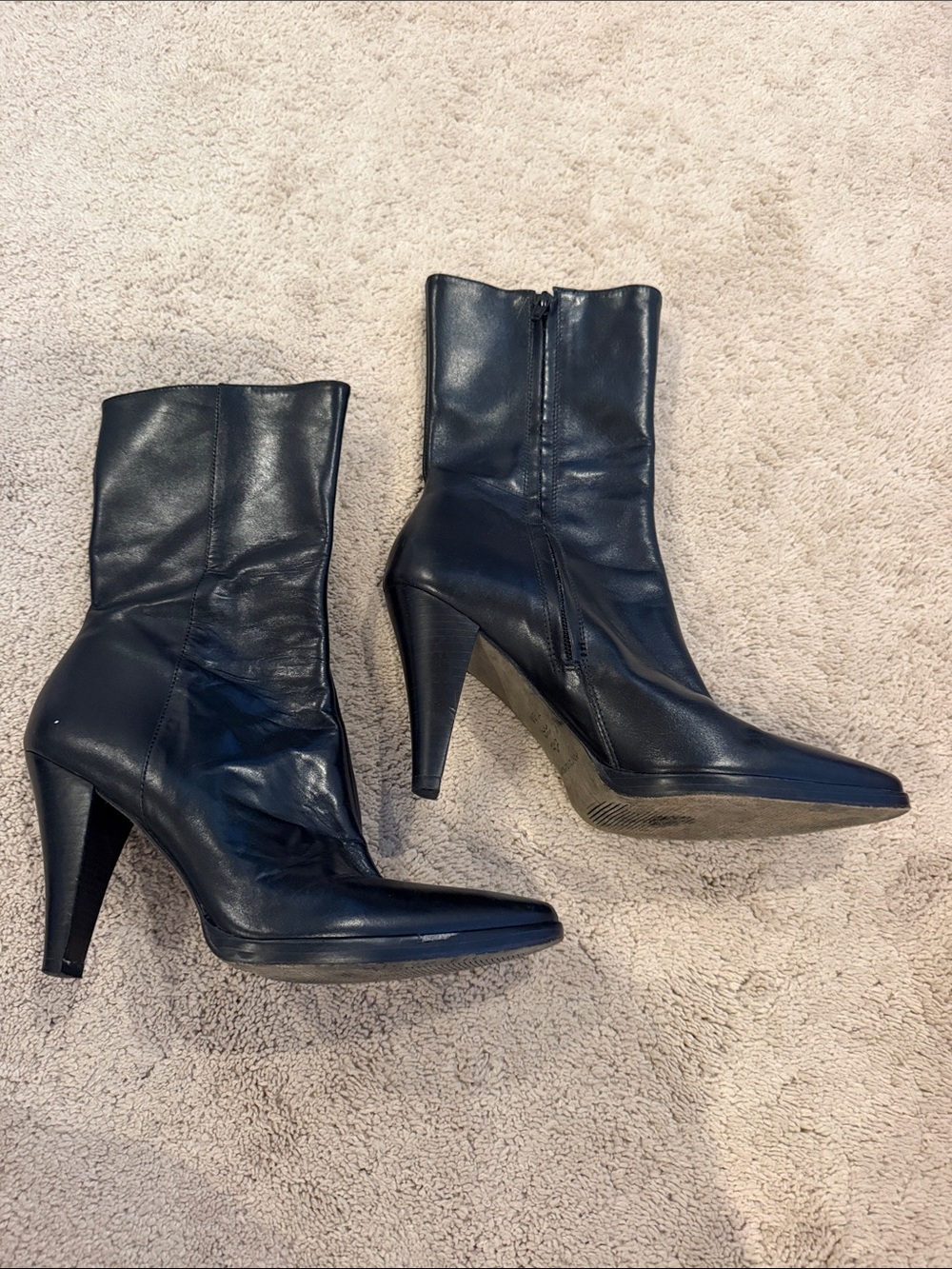 ANTONIO MELANI Black Pointed Leather Mid-Calf Heeled Boots
